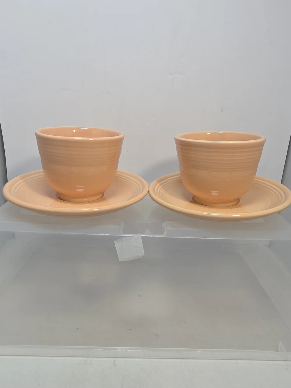 Fiesta Ware Apricot Flat Coffee Cups & Saucers Set of 2 Homer Laughlin